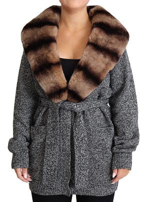 Dolce & Gabbana Gray Cardigan Fur Coat Cashmere Jacket