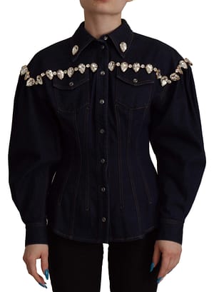 Dolce & Gabbana Blue Denim Crystal Embellish Cotton Jacket