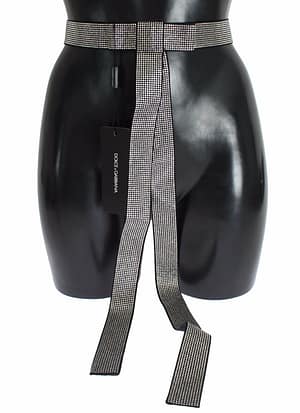 Dolce & Gabbana Black Silk Clear Crystal Bow Waist Belt