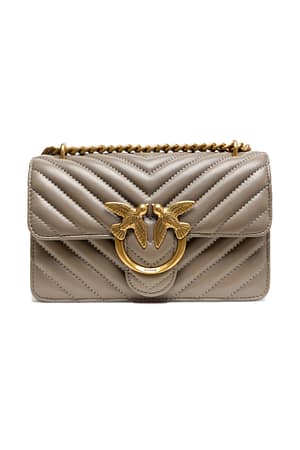 PINKO Grey Leather Love One Mini Shoulder Bag