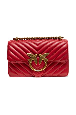 PINKO Red Leather Love One Mini Shoulder Bag