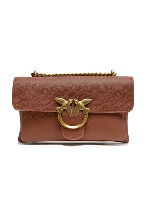 PINKO Brown Leather Love Boucle Riga Shoulder Bag