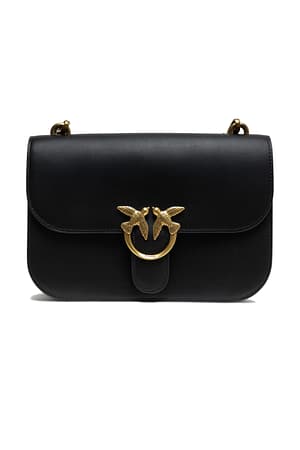 PINKO Black Leather Love Bell Classic Shoulder Bag