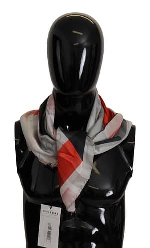 Costume National Gray Red Silk Shawl Foulard Wrap Scarf