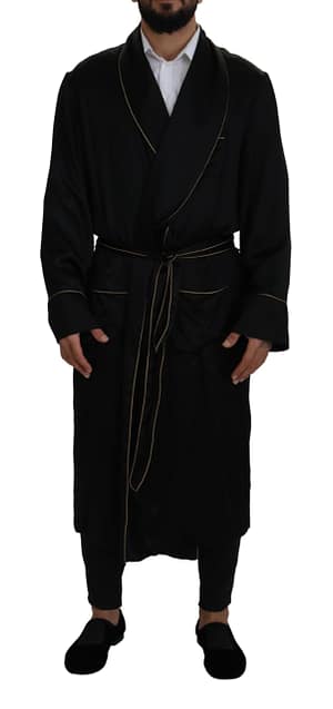 Dolce & Gabbana Black 100% Silk Robe Coat Wrap Jacket