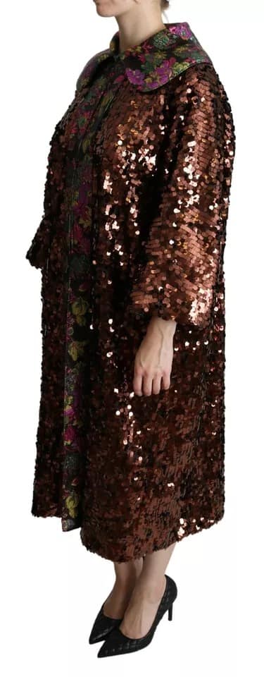 Dolce & Gabbana Multicolor Sequined Long Coat Jaquard Jacket - Image 4