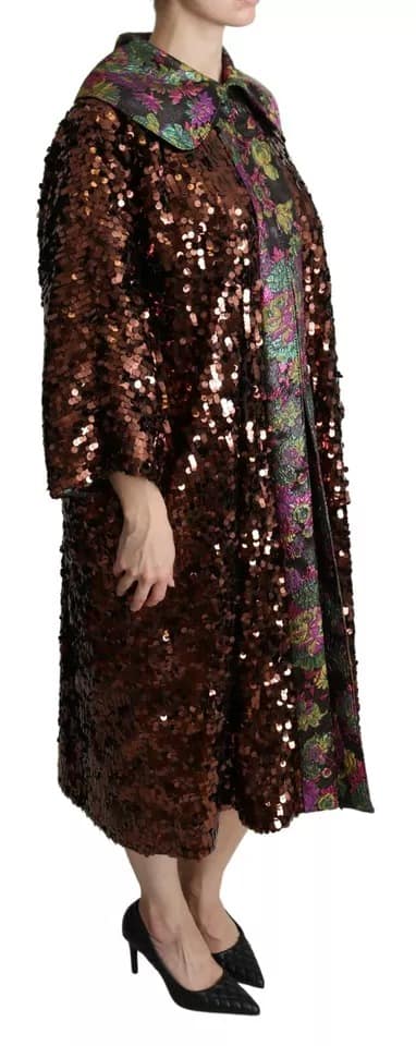 Dolce & Gabbana Multicolor Sequined Long Coat Jaquard Jacket - Image 5