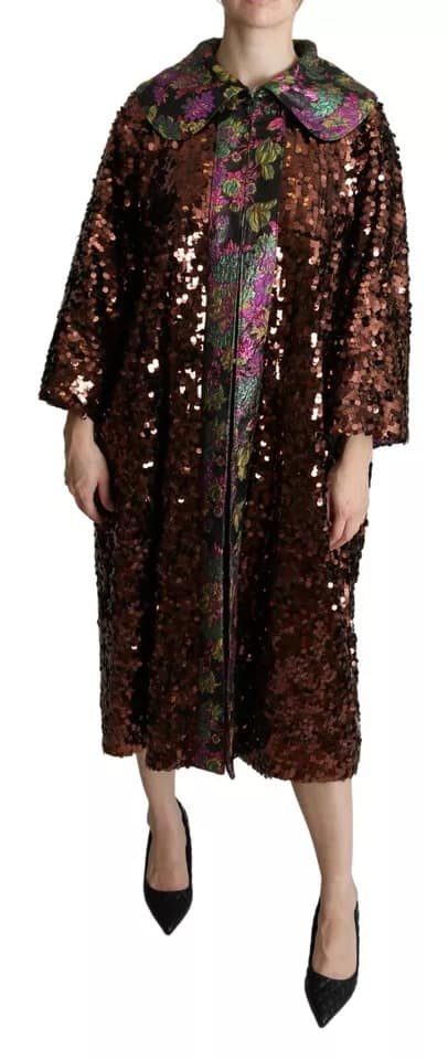 Dolce & Gabbana Multicolor Sequined Long Coat Jaquard Jacket - Image 3