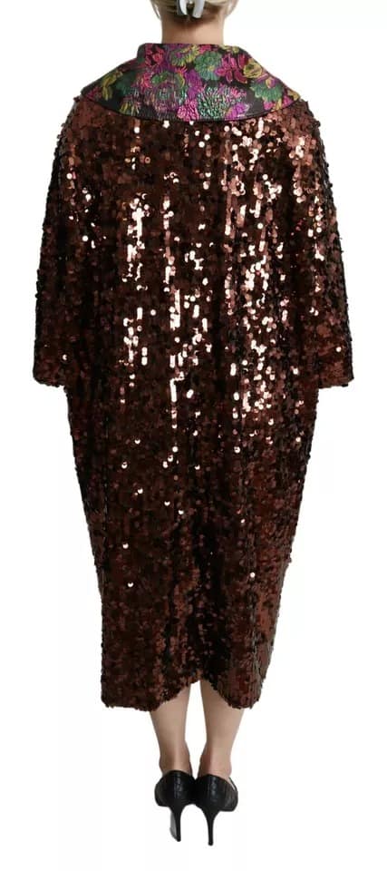 Dolce & Gabbana Multicolor Sequined Long Coat Jaquard Jacket - Image 6