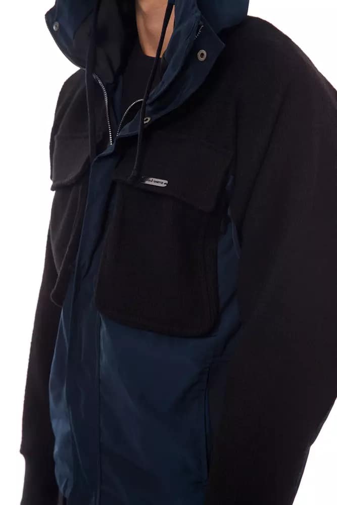Nicolo Tonetto Black Wool Men Jacket with Hood and Pockets - Image 3