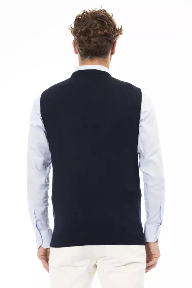 Alpha Studio Blue Viscose Men's V-neck Vest - Image 3