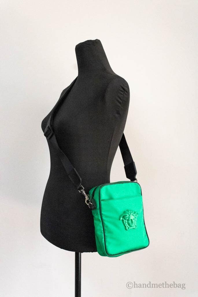 Versace Small Bright Green Nylon Fabric Medusa Crossbody Messenger Bag Purse - Image 2
