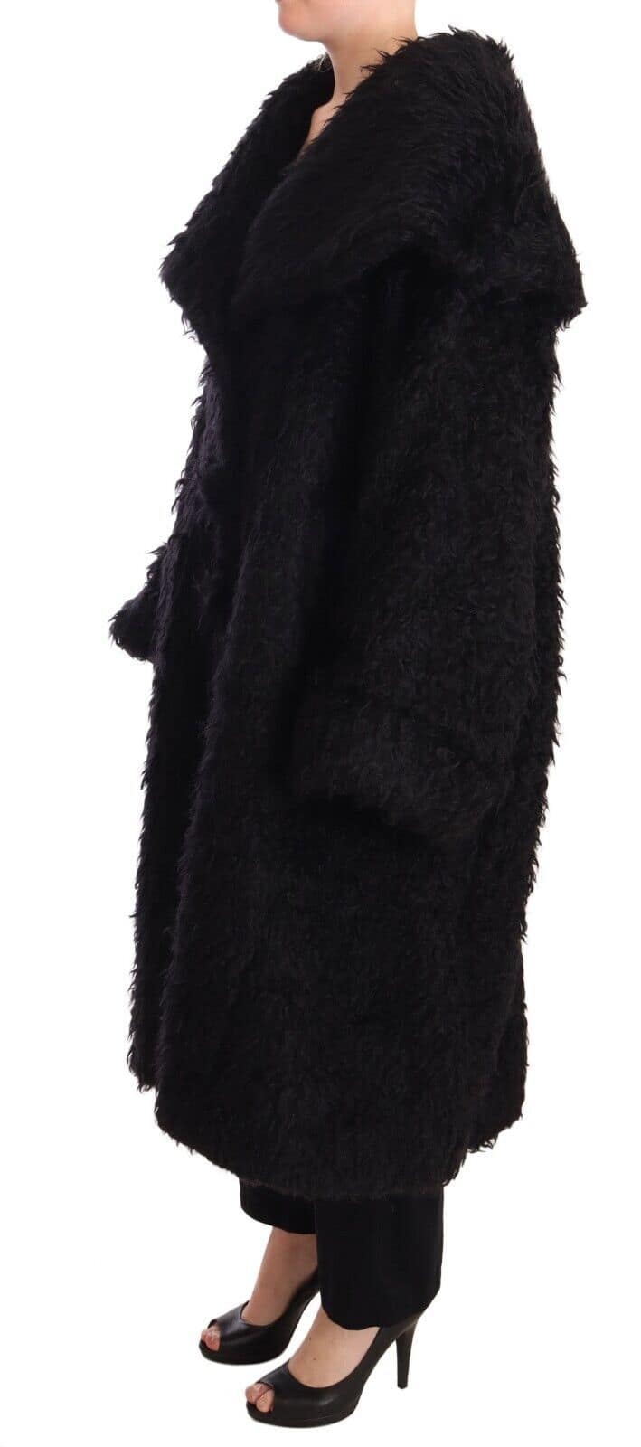 Dolce & Gabbana Black Mohair Fur Cape Trench Coat Jacket - Image 2