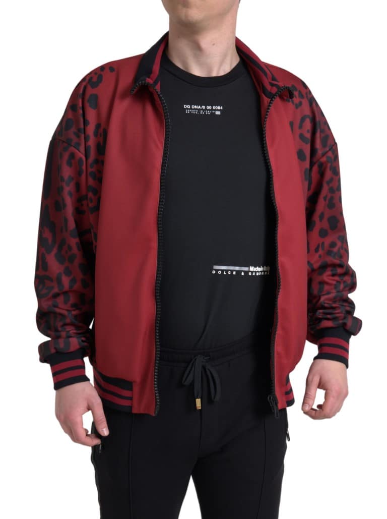 Dolce & Gabbana Red Leopard Polyester Bomber Full Zip Jacket - Image 6