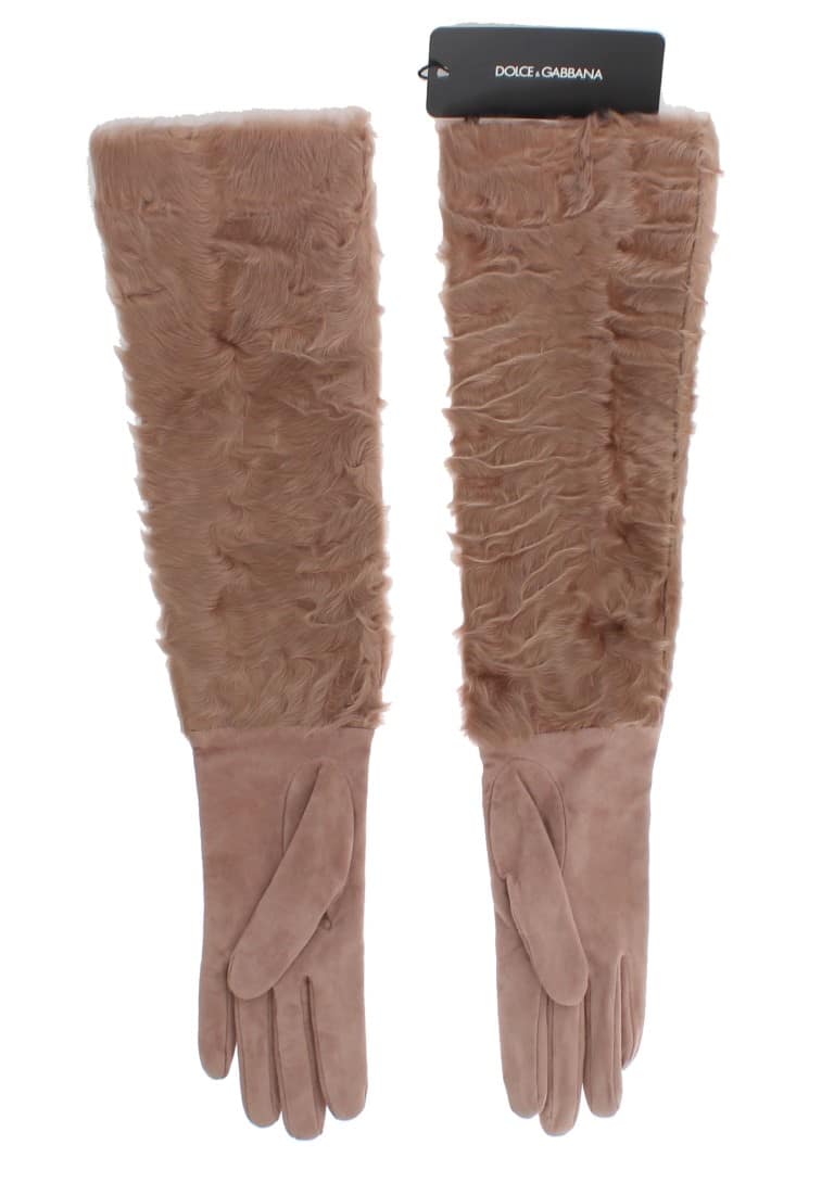Dolce & Gabbana Beige Suede Xiangao Fur Elbow Gloves - Image 5