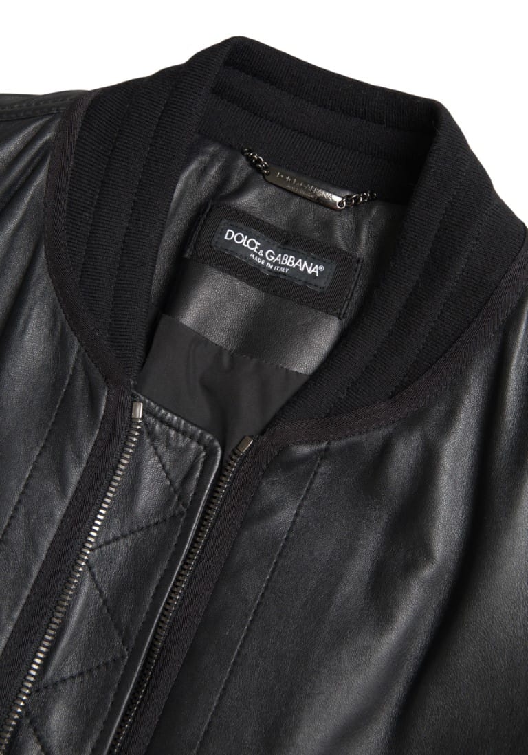 Dolce & Gabbana Black Leather Blouson Full Zip Bomber Jacket - Image 5
