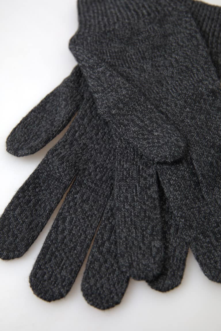 Dolce & Gabbana Gray Virgin Wool Knit Hands Mitten Men Gloves - Image 3