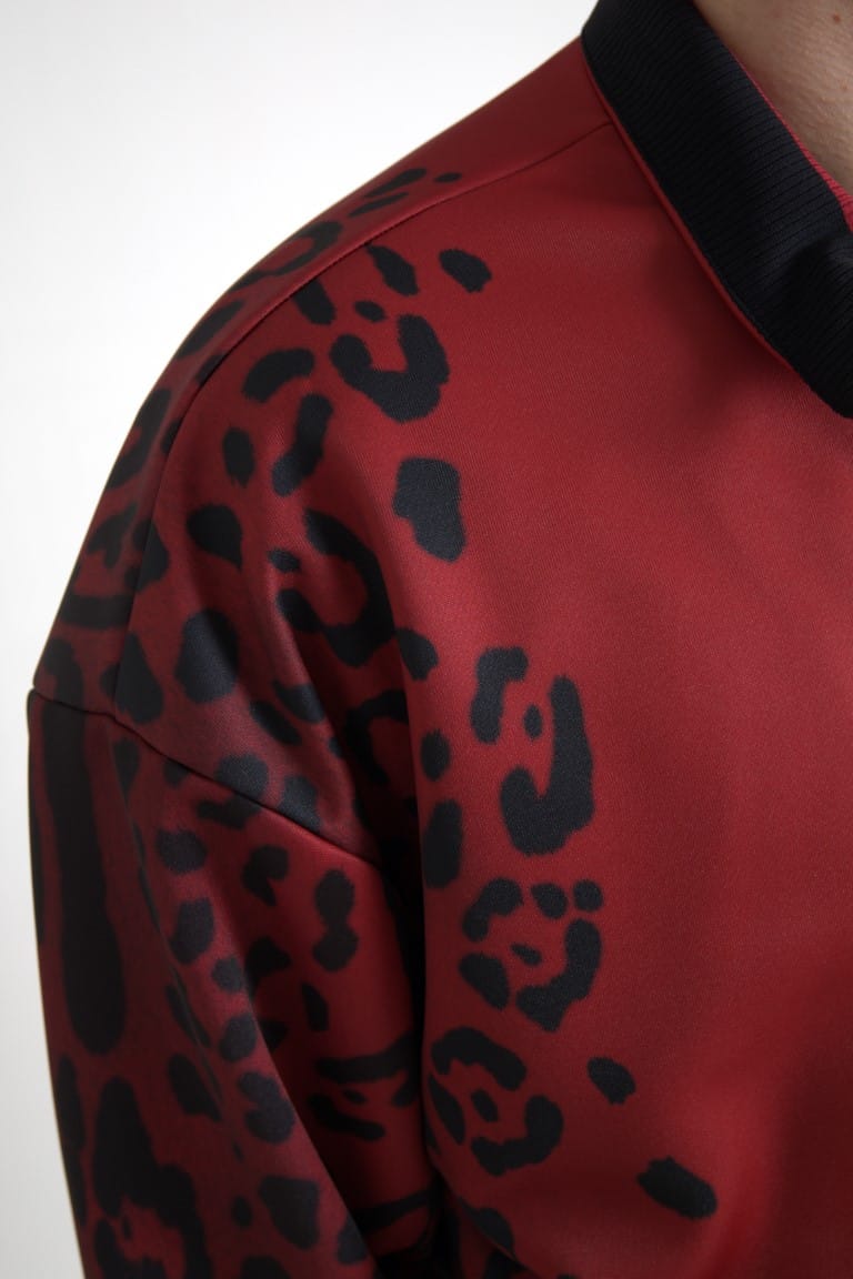Dolce & Gabbana Red Leopard Polyester Bomber Full Zip Jacket - Image 4