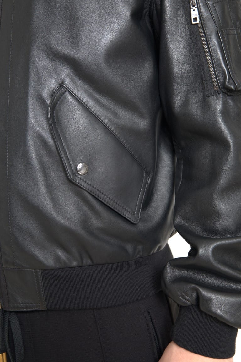 Dolce & Gabbana Black Leather Blouson Full Zip Bomber Jacket - Image 3