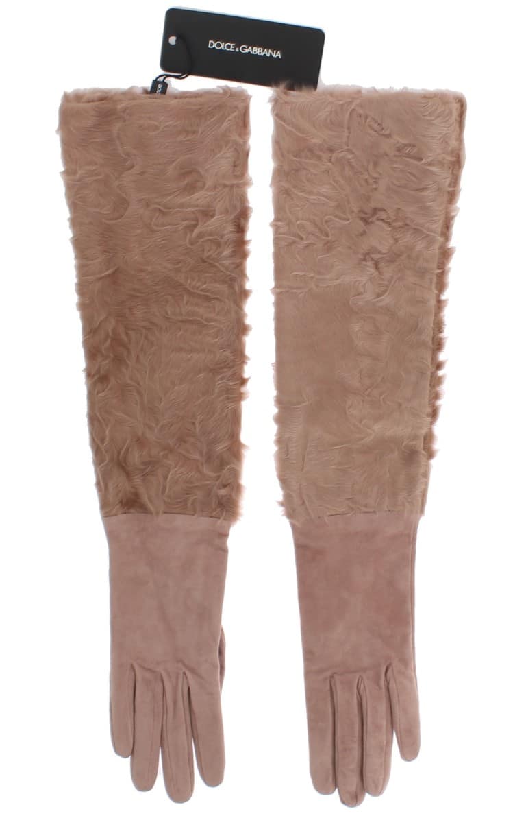 Dolce & Gabbana Beige Suede Xiangao Fur Elbow Gloves - Image 4