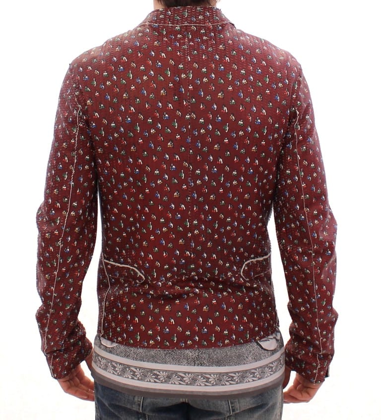 Dolce & Gabbana Bordeaux Leather Boxer Print Jacket Coat - Image 3