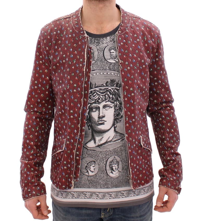 Dolce & Gabbana Bordeaux Leather Boxer Print Jacket Coat - Image 5