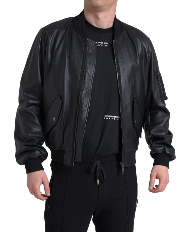 Dolce & Gabbana Black Leather Blouson Full Zip Bomber Jacket - Image 4