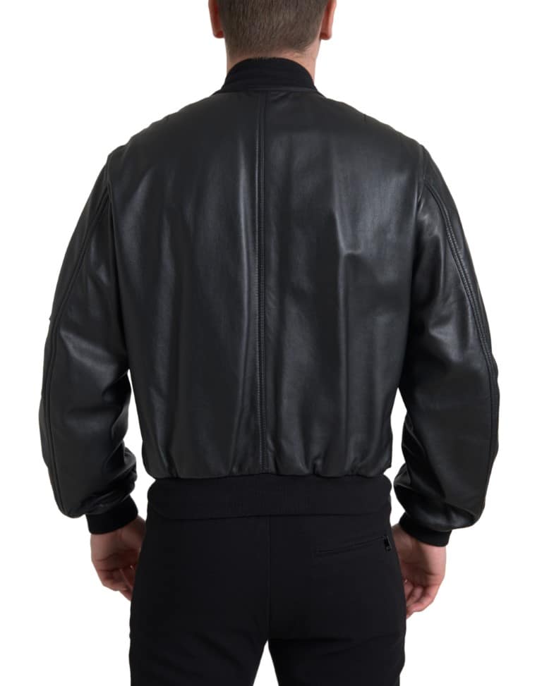 Dolce & Gabbana Black Leather Blouson Full Zip Bomber Jacket - Image 7