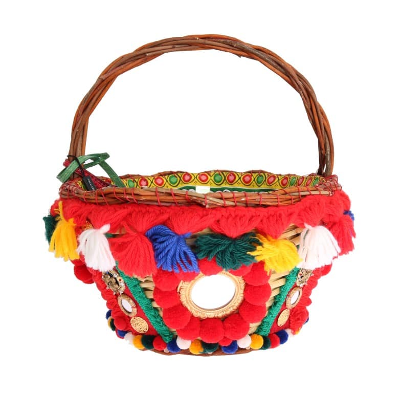 Dolce & Gabbana Multicolor AGNESE Straw Crystal Pom Pom Bag - Image 3
