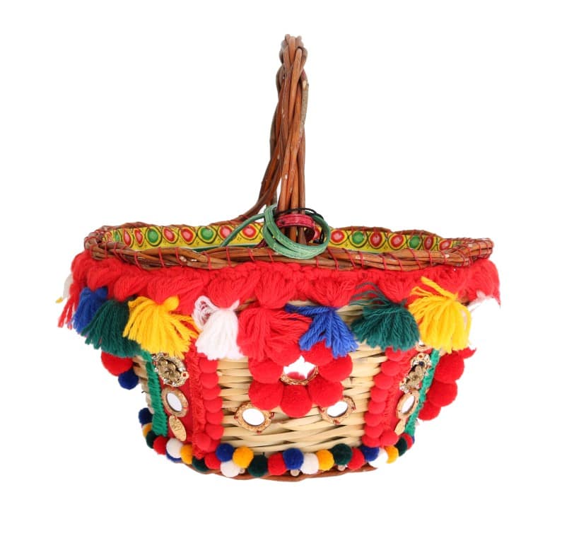Dolce & Gabbana Multicolor AGNESE Straw Crystal Pom Pom Bag - Image 2