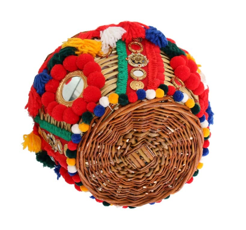 Dolce & Gabbana Multicolor AGNESE Straw Crystal Pom Pom Bag - Image 4