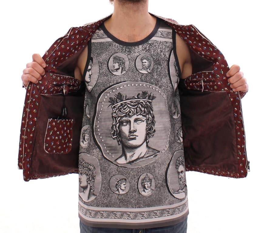 Dolce & Gabbana Bordeaux Leather Boxer Print Jacket Coat - Image 6