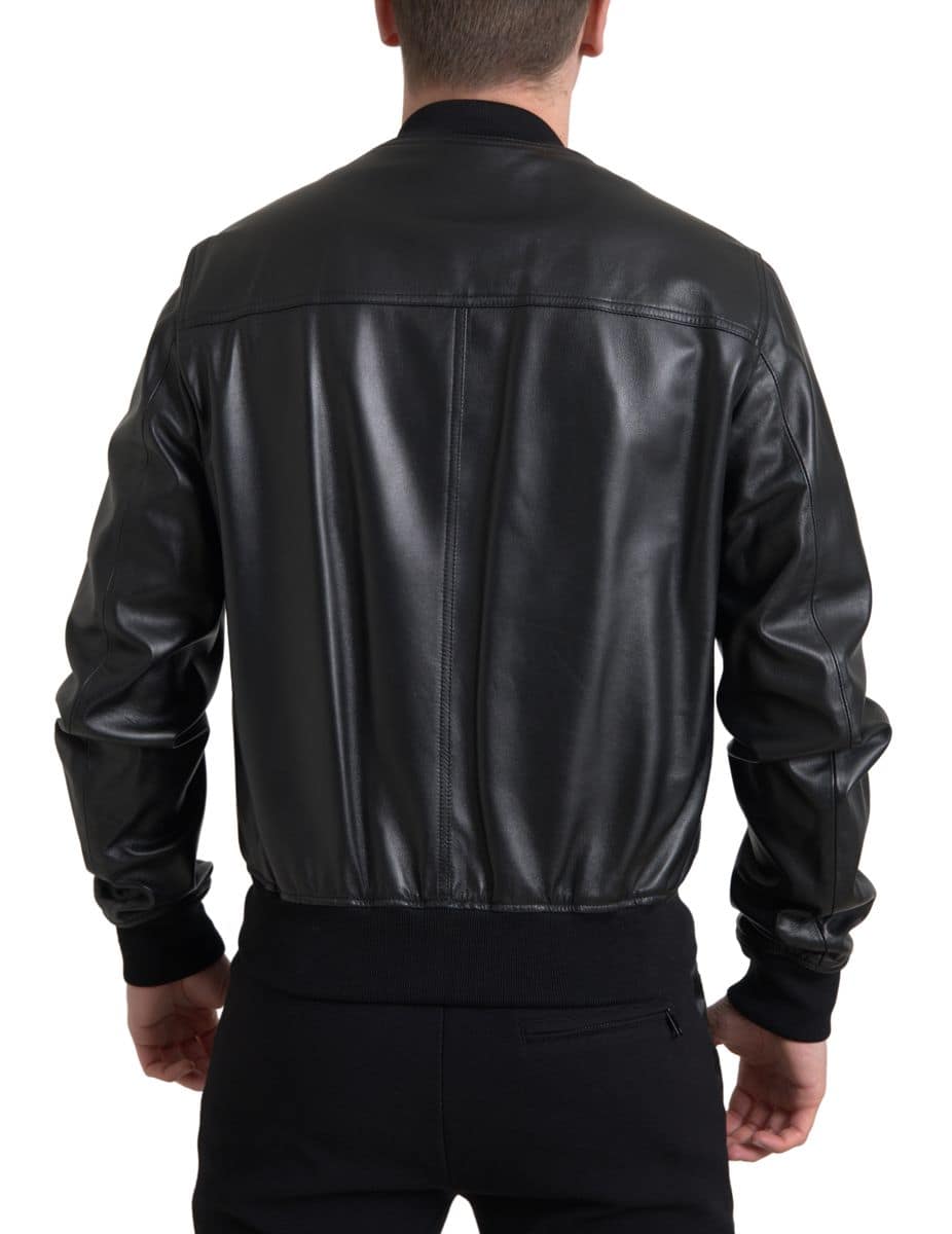 Dolce & Gabbana Black Leather Full Zip Bomber Men Jacket - Image 5