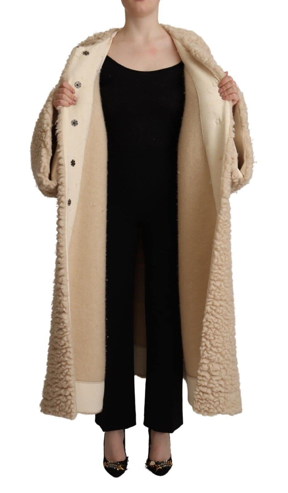 Dolce & Gabbana Beige Cashmere Wool Faux Fur Coat Jacket - Image 5