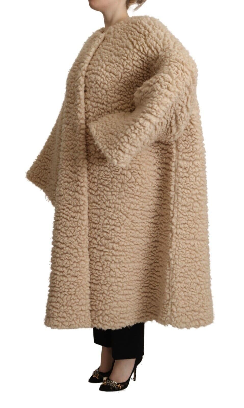Dolce & Gabbana Beige Cashmere Wool Faux Fur Coat Jacket - Image 2