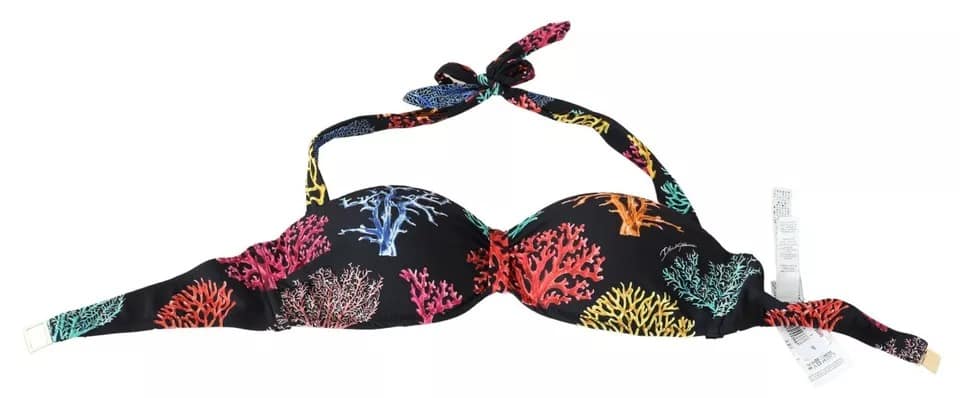 Dolce & Gabbana Black Corals Print Swimsuit Beachwear Bikini Top - Image 4