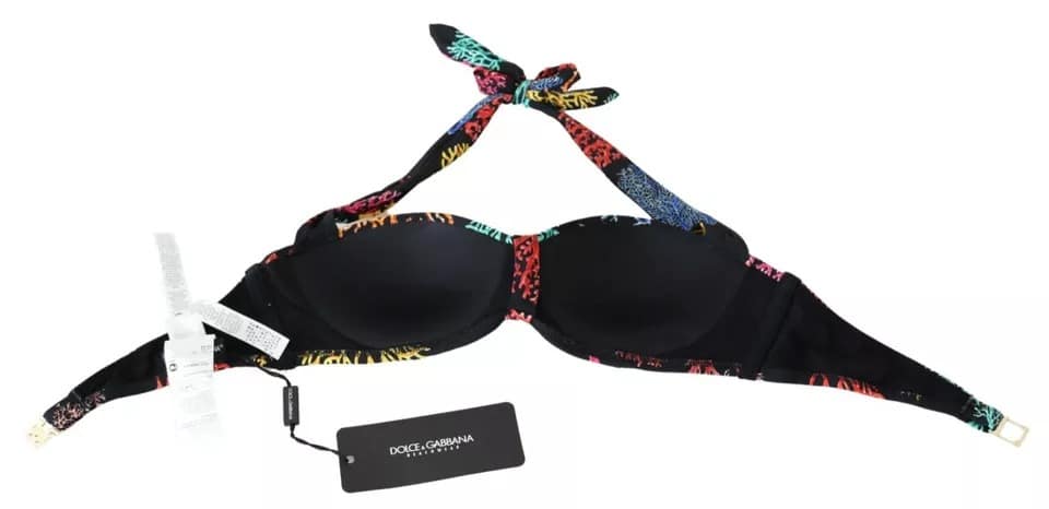 Dolce & Gabbana Black Corals Print Swimsuit Beachwear Bikini Top - Image 7