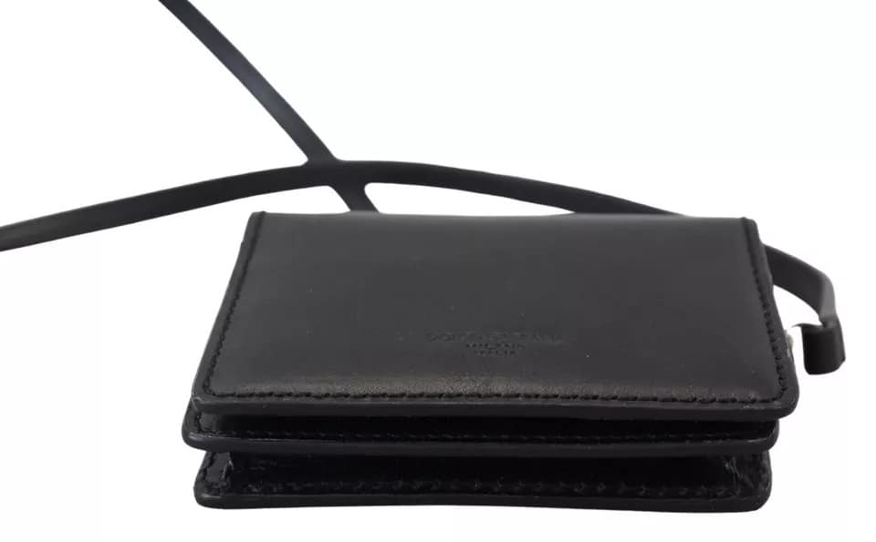 Dolce & Gabbana Black Leather Bifold Shoulder Sling Women Wallet - Image 6