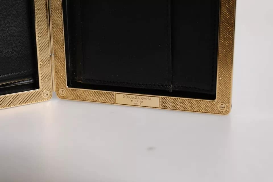 Dolce & Gabbana Black Leather Gold Frame Clutch Evening Party Purse Bag - Image 7