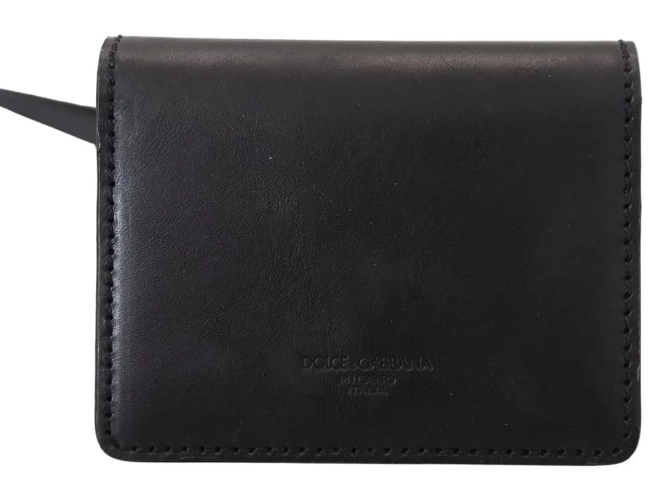 Dolce & Gabbana Black Leather Bifold Shoulder Sling Women Wallet - Image 8