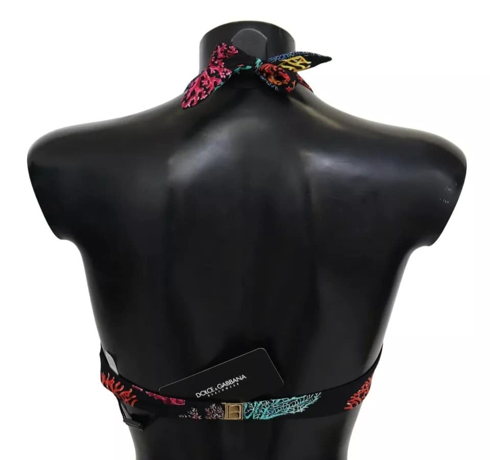 Dolce & Gabbana Black Corals Print Swimsuit Beachwear Bikini Top - Image 2