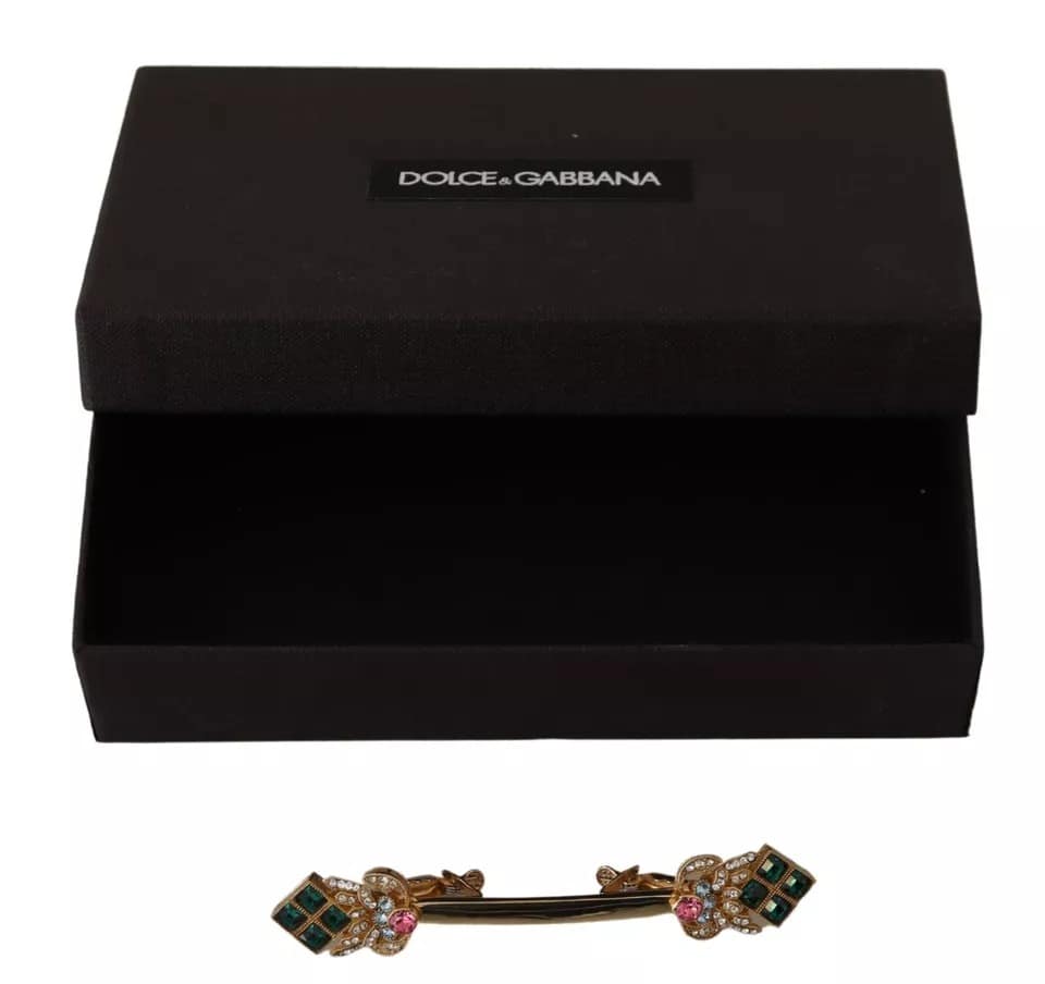 Dolce & Gabbana Gold Plated 925 Sterling Silver Crystal Collar Stop Brooch - Image 8