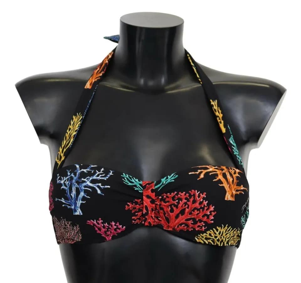 Dolce & Gabbana Black Corals Print Swimsuit Beachwear Bikini Top - Image 5