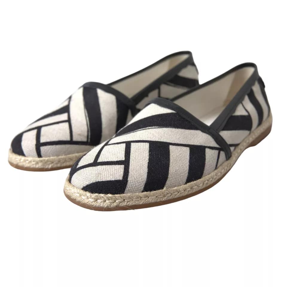 Dolce & Gabbana Black White Stripes Slip On Espadrille Shoes - Image 5