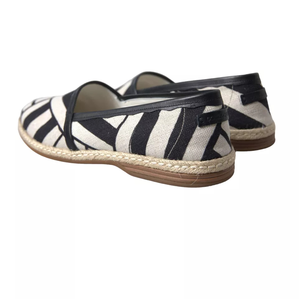 Dolce & Gabbana Black White Stripes Slip On Espadrille Shoes - Image 4