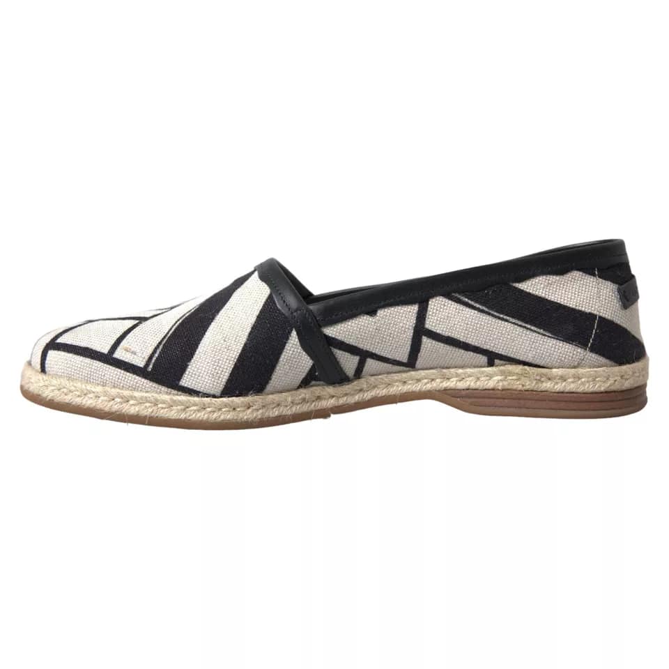 Dolce & Gabbana Black White Stripes Slip On Espadrille Shoes - Image 2
