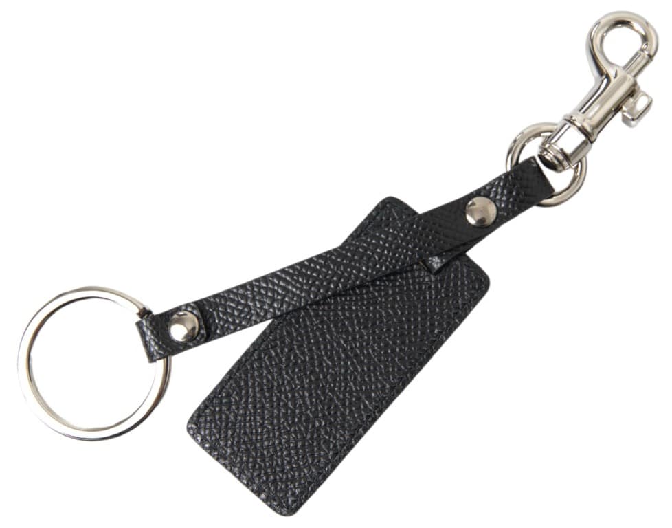 Dolce & Gabbana Black DG Logo Leather Silver Metal Keychain - Image 4