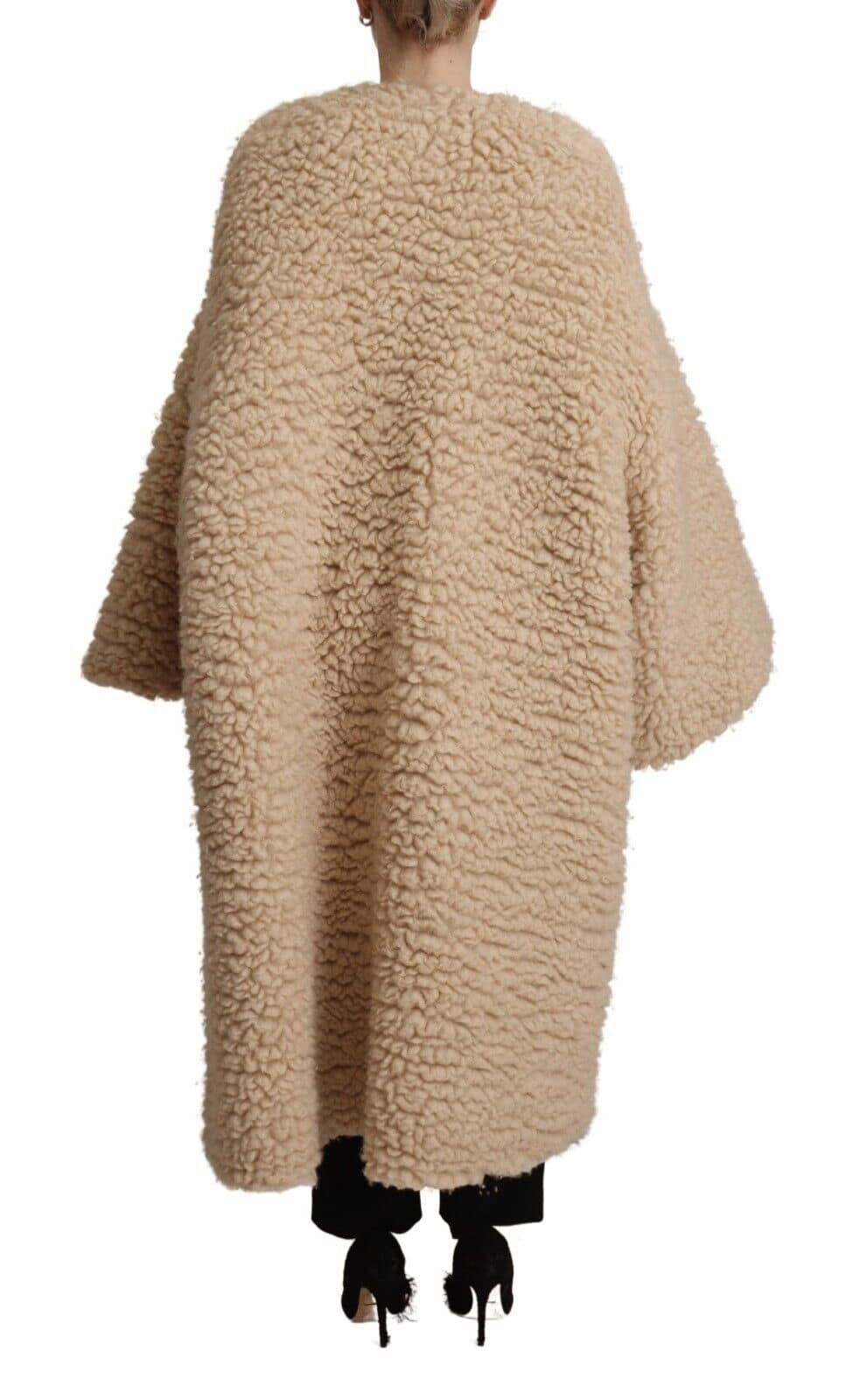 Dolce & Gabbana Beige Cashmere Wool Faux Fur Coat Jacket - Image 3