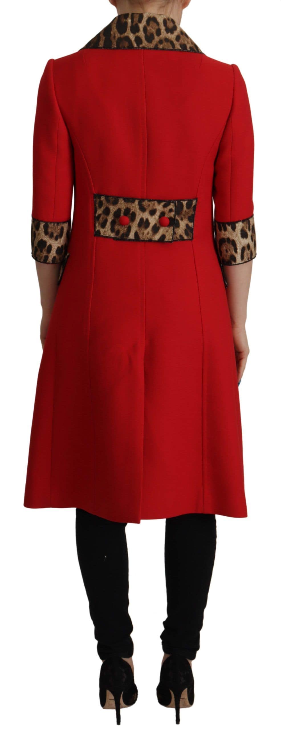 Dolce & Gabbana Red Leopard Wool Trenchcoat Jacket - Image 3